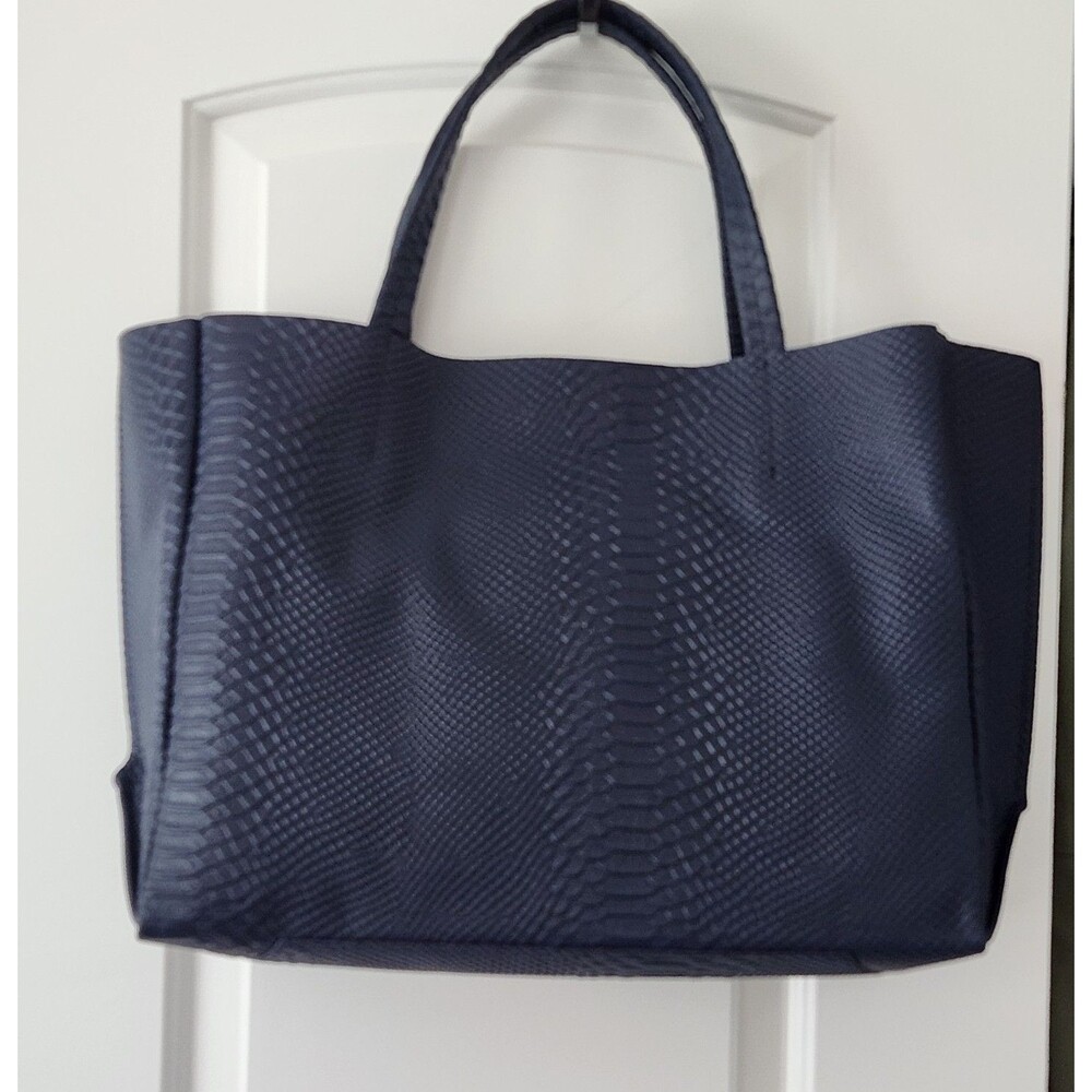 Large Leather Navy Tote Python Designer 100% Leather Ampersand As Apostrophe NWT - Picture 5 of 14